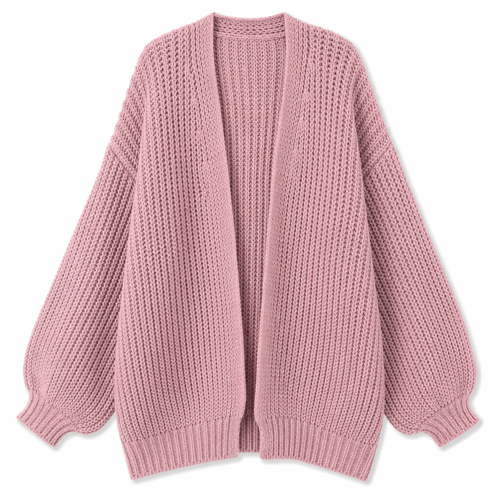Loose Open Front Women's Casual Cardigan Pink