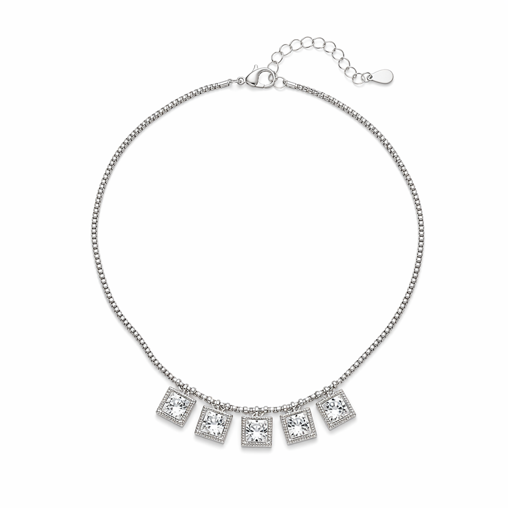 Silver Necklace with Crystal Accents Silver