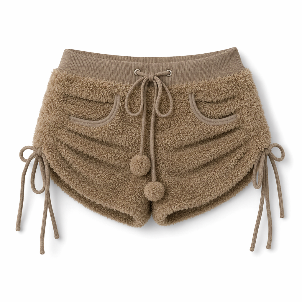 Fleece Teddy Shorts with Pom Poms Default