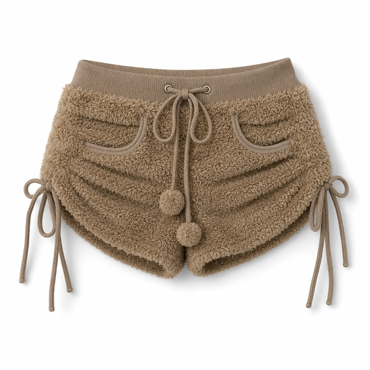 Fleece Teddy Shorts with Pom Poms Default