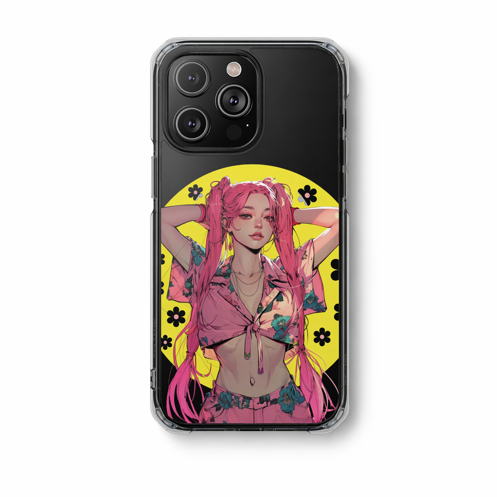 Magnetic Clear Case for iPhone with a Pink-Haired Anime Girl Design Default