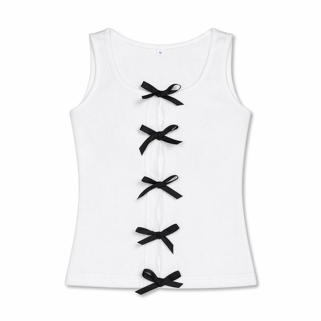 White Sleeveless Vest Top with Bow Default