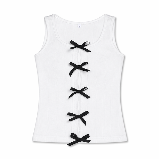 White Sleeveless Vest Top with Bow Default