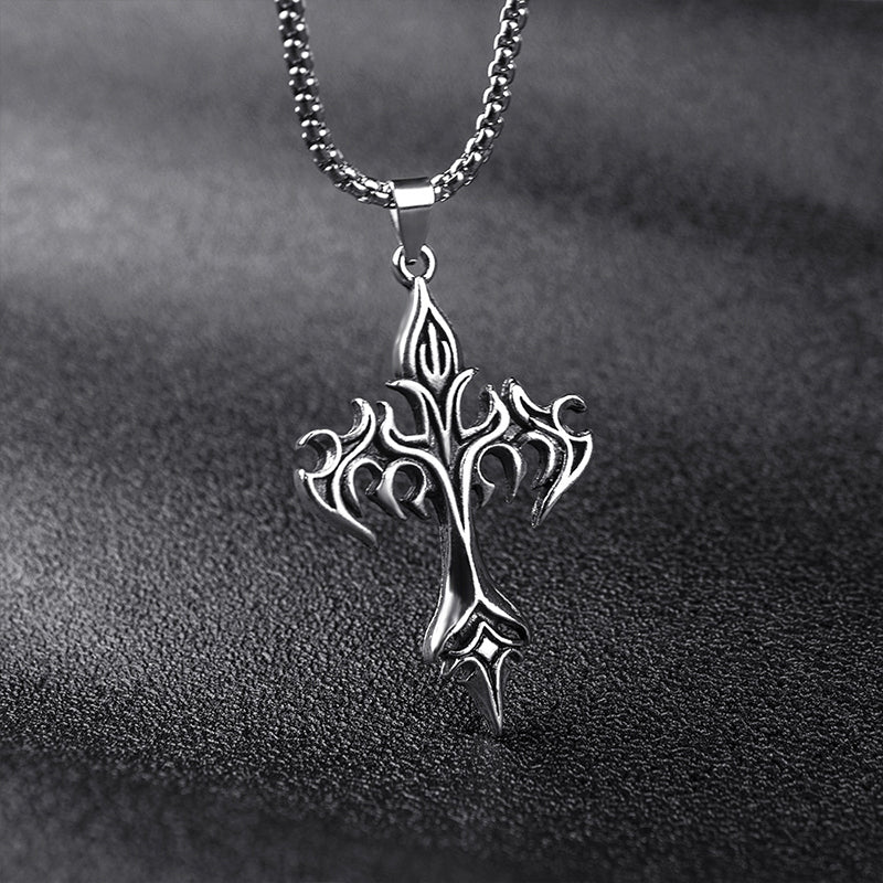 Fiery Gothic Cross Pendant Necklace