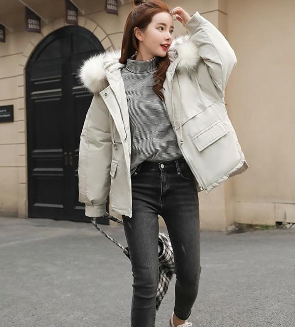 Pink Hooded Short Winter Jacket for Women