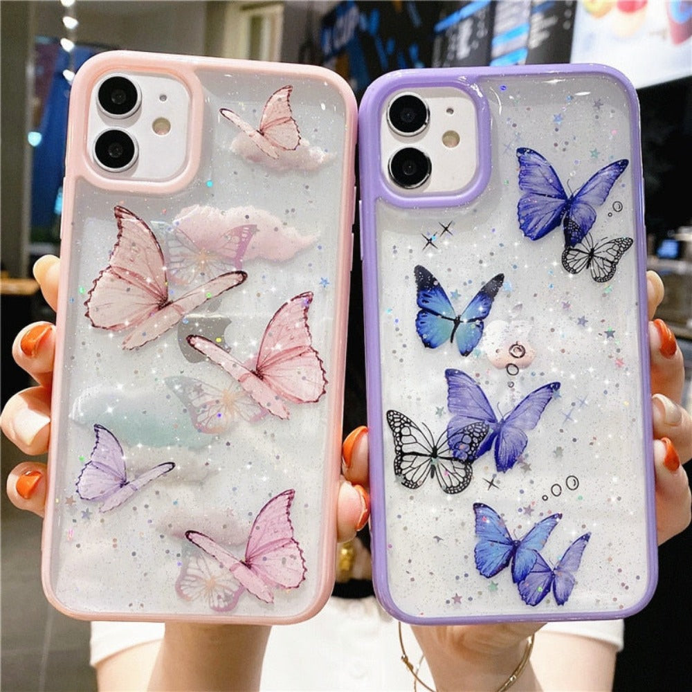 Glitter Butterfly Transparent iPhone Case