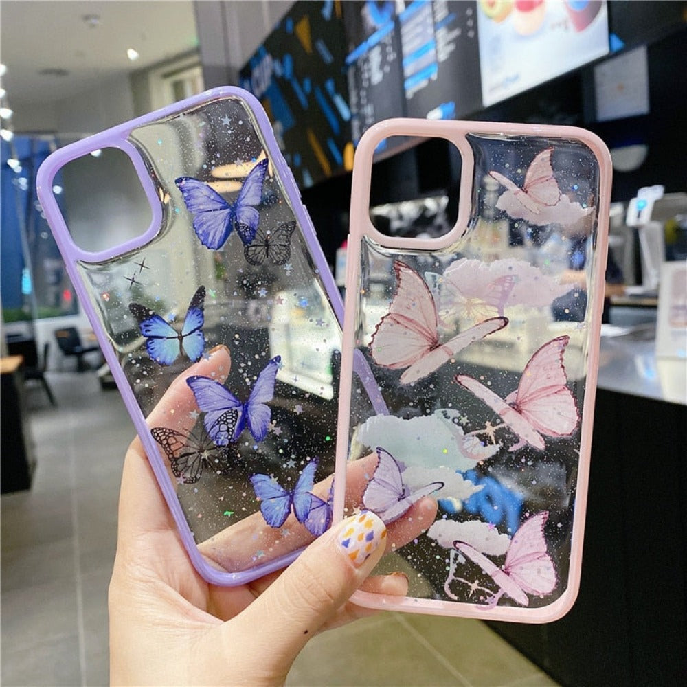 Glitter Butterfly Transparent iPhone Case