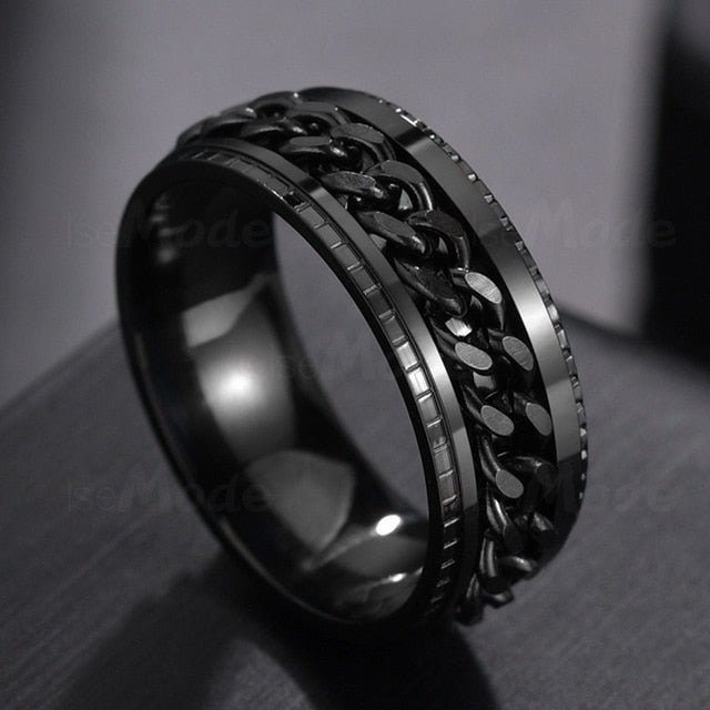 Rotating Black Chain Style Men's Stainless Steel Ring
