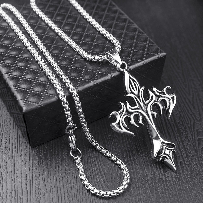 Fiery Gothic Cross Pendant Necklace