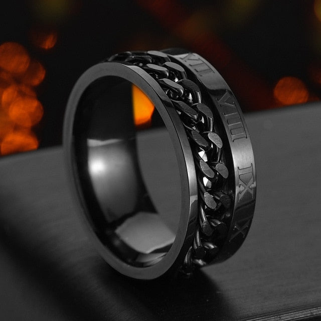 Rotating Black Chain Style Men's Stainless Steel Ring