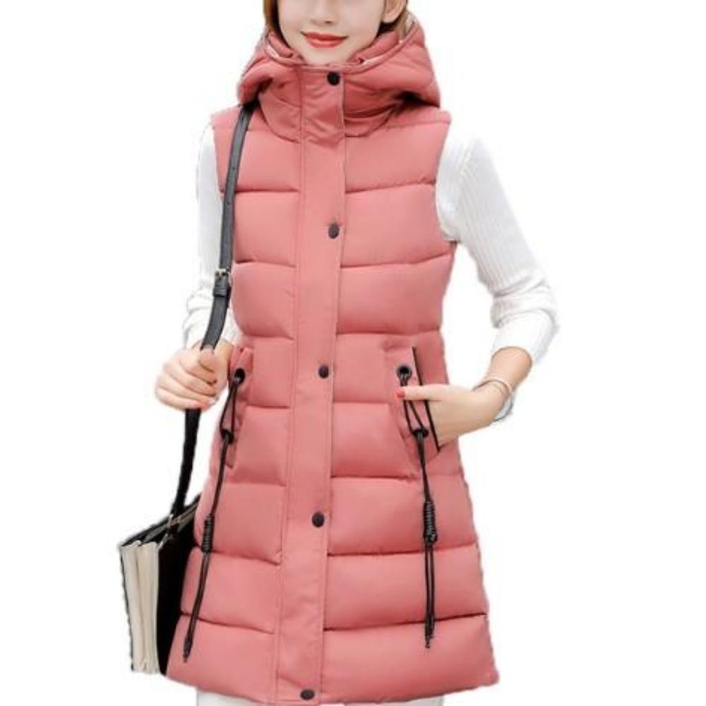Classic Black High Collar Hooded Puffer Winter Vest for Women