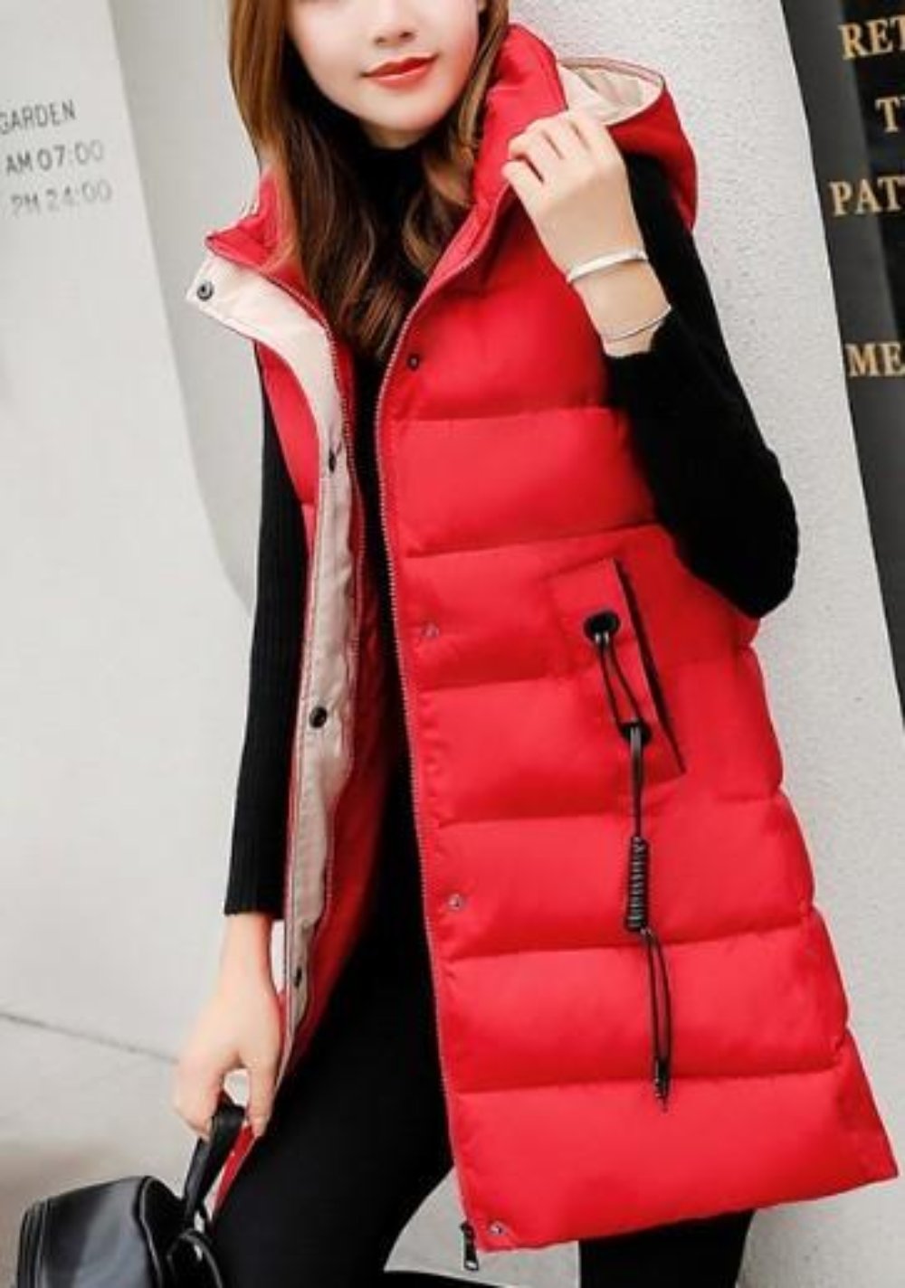 High Neck Hooded Winter Puffer Vest for Women
