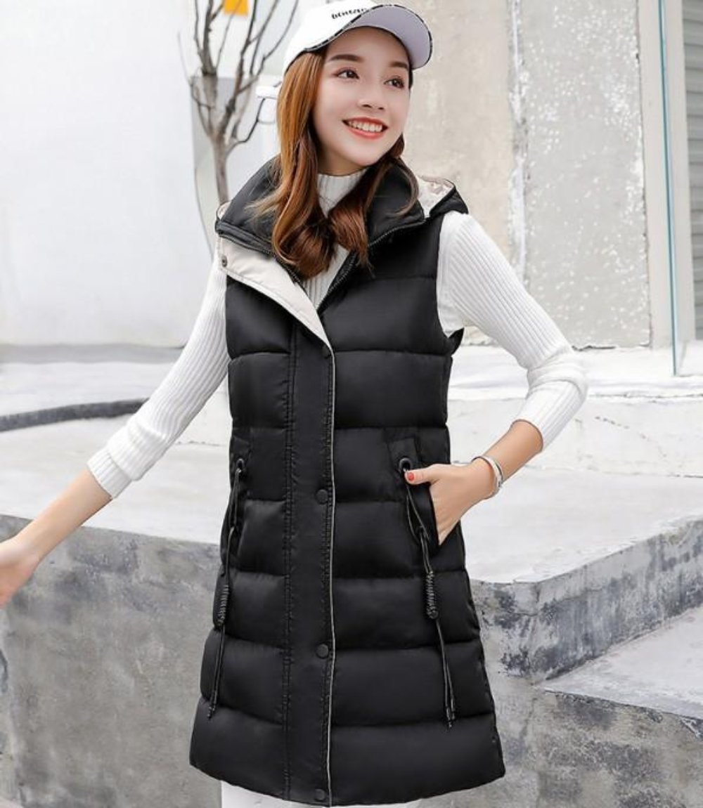 Red High Collar Hooded Puffer Winter Vest for Women