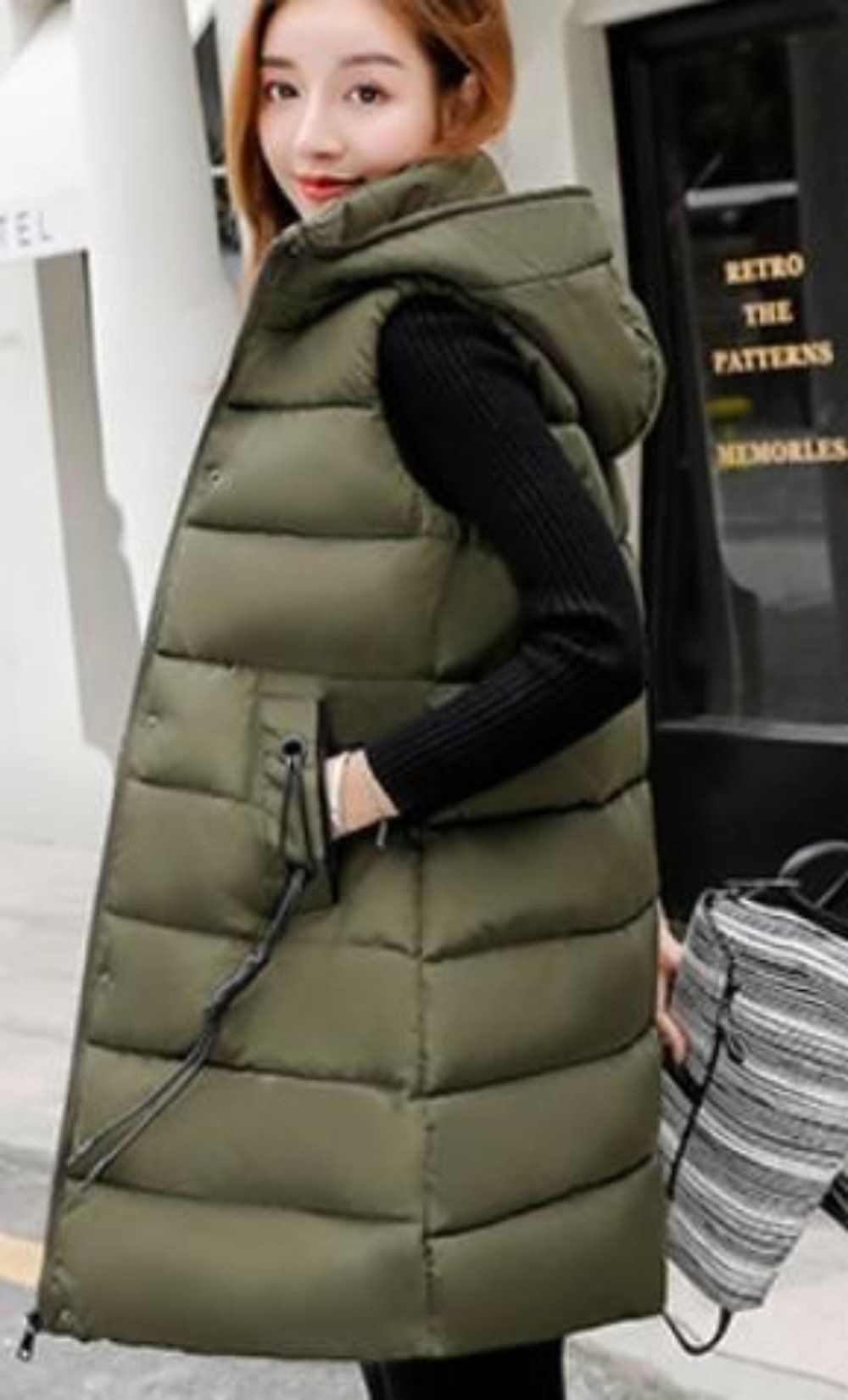 Red High Collar Hooded Puffer Winter Vest for Women
