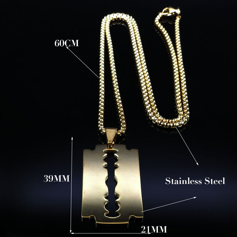 Polished Razor Blade Pendant Necklace