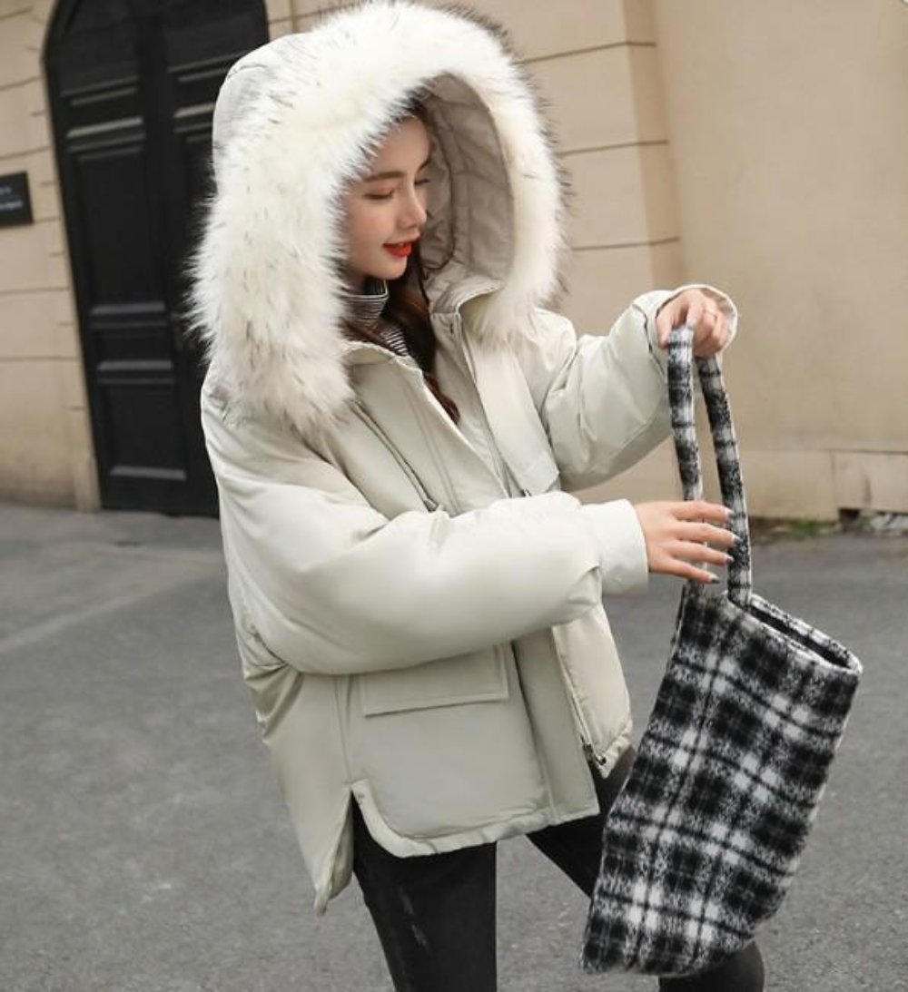 Pink Hooded Short Winter Jacket for Women