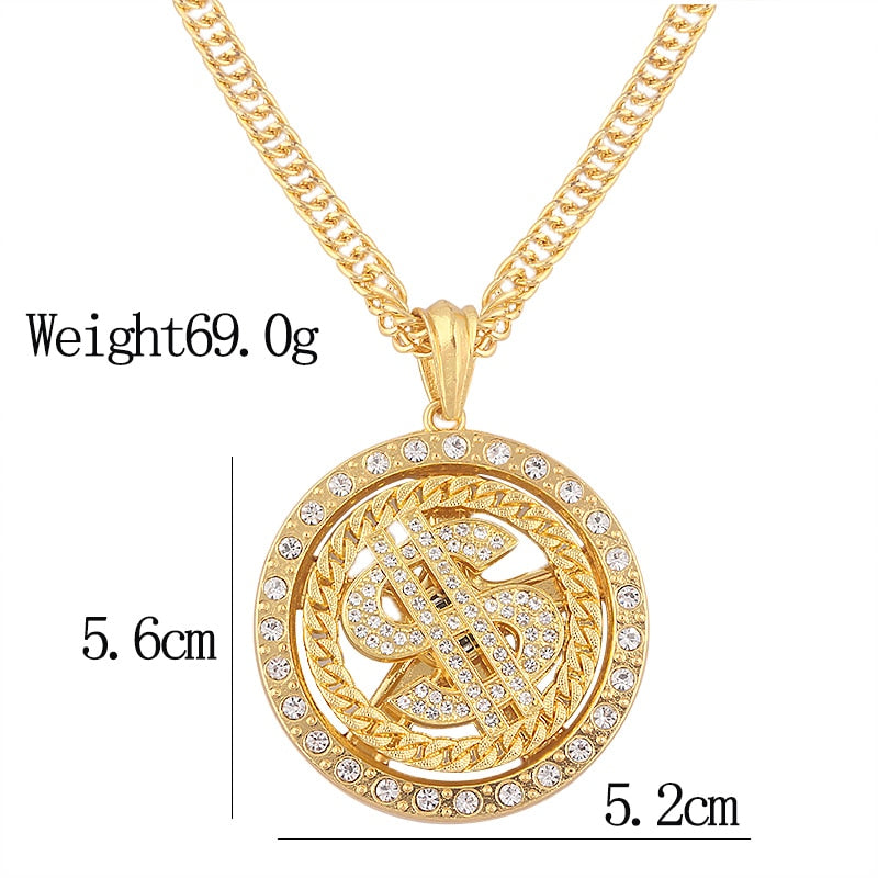 Rotating Dollar Sign Necklace with Hip Hop Style