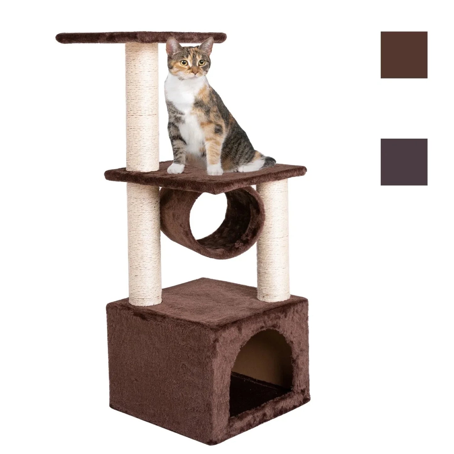 Plush Cat Tower with Sisal Rope for Climbing