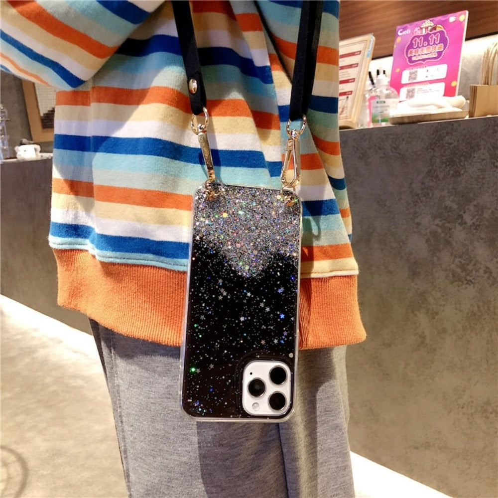 Glittery Guarding Cover for iPhone with Lanyard
