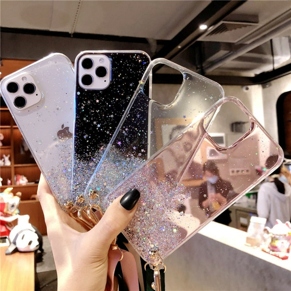 Glittery Guarding Cover for iPhone with Lanyard