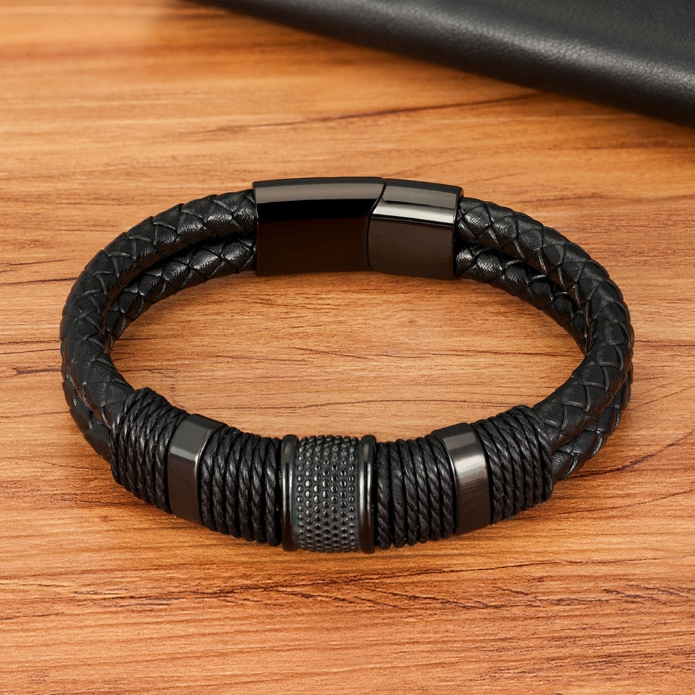Stainless Steel Accented Vegan Leather Wristband