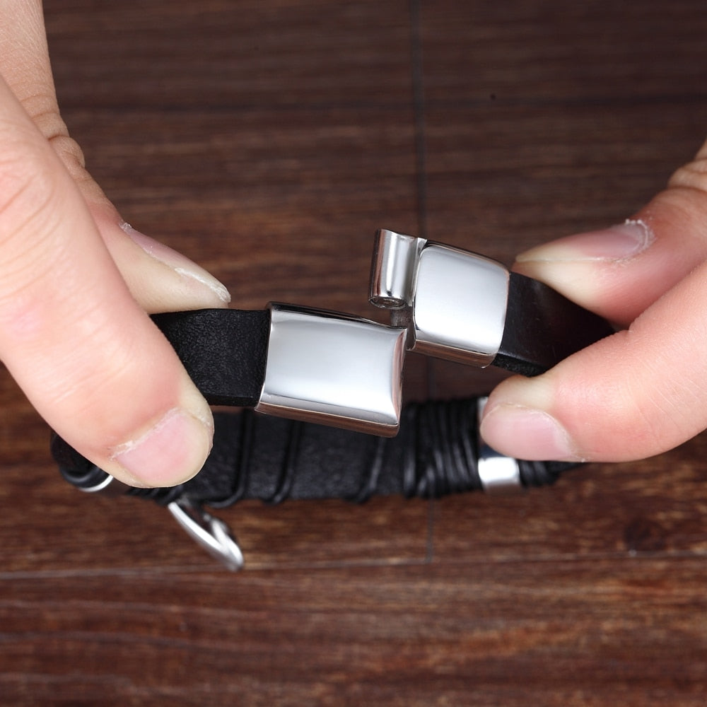 Square Knot Buckle Vegan Leather Wristband