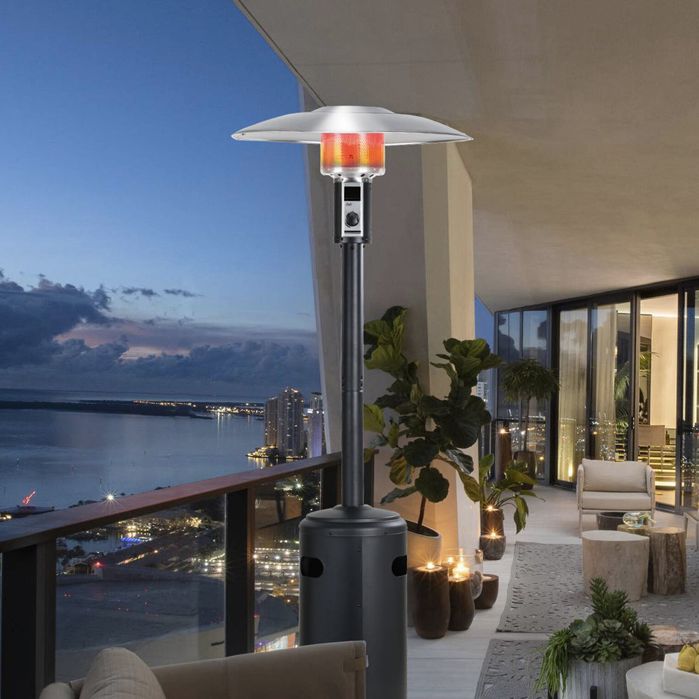 Standing Propane Heater for Outdoor Patios with Convenient Wheels