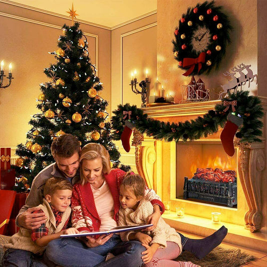 Electric Heater with a Fire-Like Theme: green, red Christmas, warm traditional Christmas style