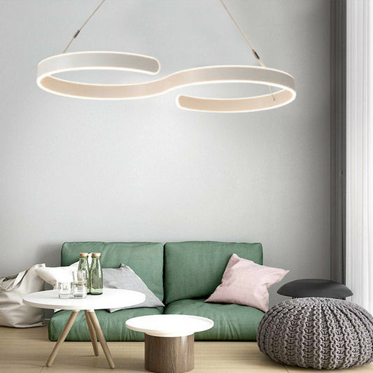Contemporary LED Swirl Shaped Acrylic Light Fixture: white, warm white hanging ceiling light fixture, minimal modern style