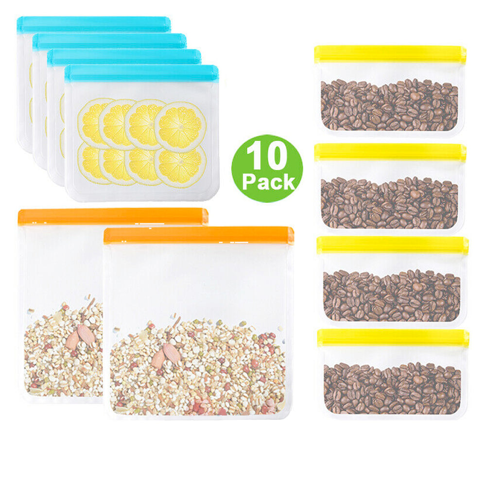 Reusable Leak Proof Food Storage Zip Bags - 10 Piece Pack: Environmentally Conscious and Sustainable Choice for Storing Your Food