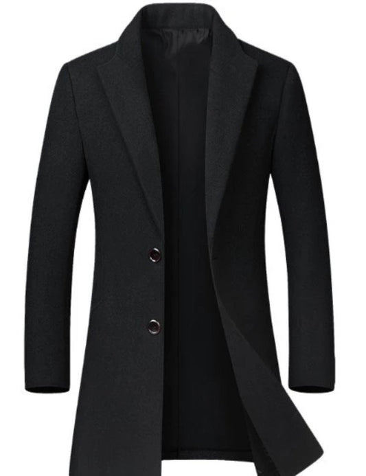 Classic Mid Length Double Button Men's Coat: black long coat, minimal style