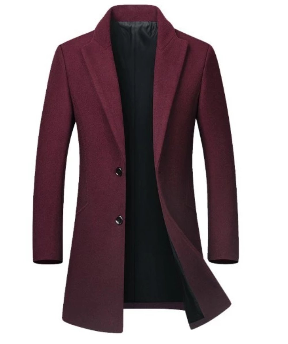 Mid-Length Classic Coat for Men with Dual Buttons
