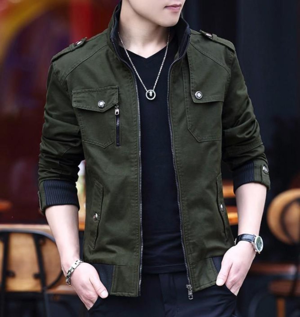 Faux Fur-Lined Military-Inspired Men's Jacket
