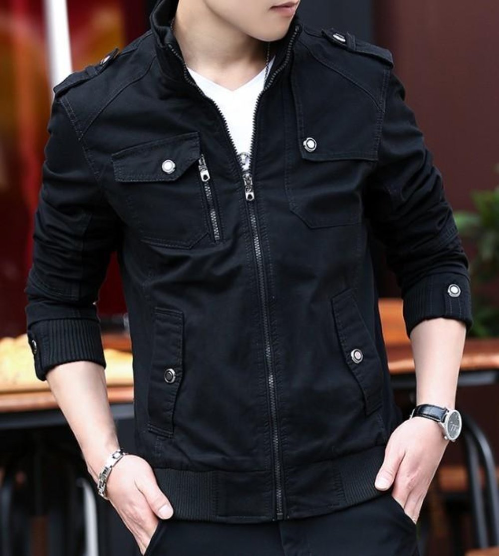 Casual Zipper Jacket for Men with Military-Inspired Look