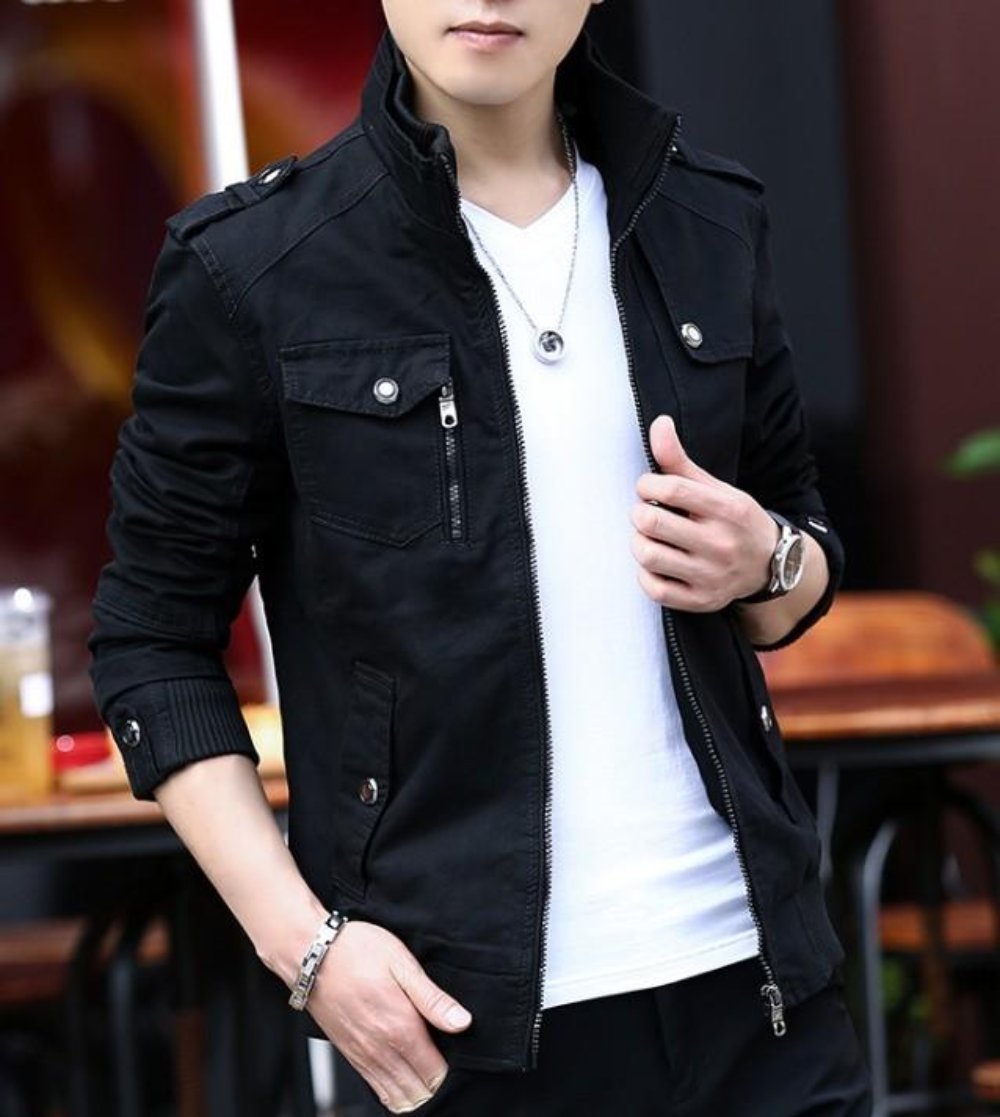 Casual Zipper Jacket for Men with Military-Inspired Look