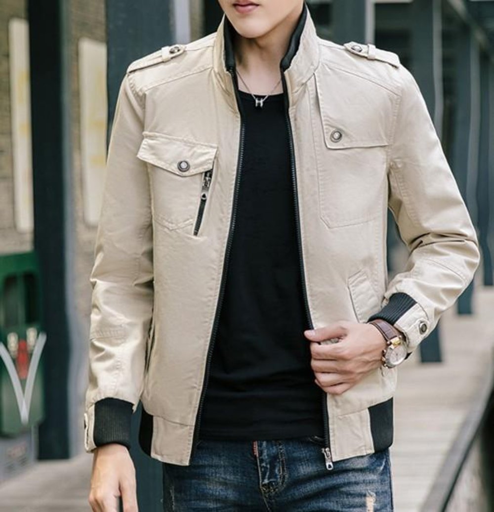 Casual Zipper Jacket for Men with Military-Inspired Look