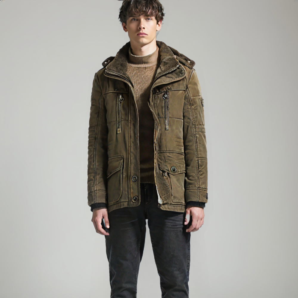 Hooded Winter Parka Coat for Men with Inner Fleece