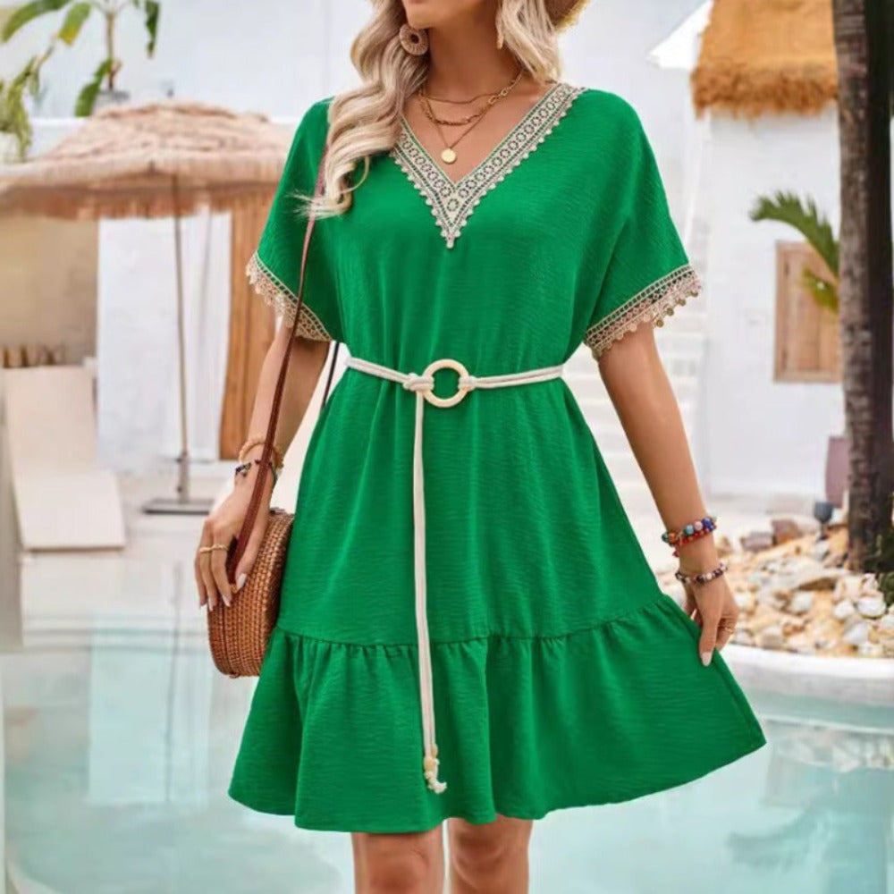 Lace Detailed Flowy V-Neck Dress
