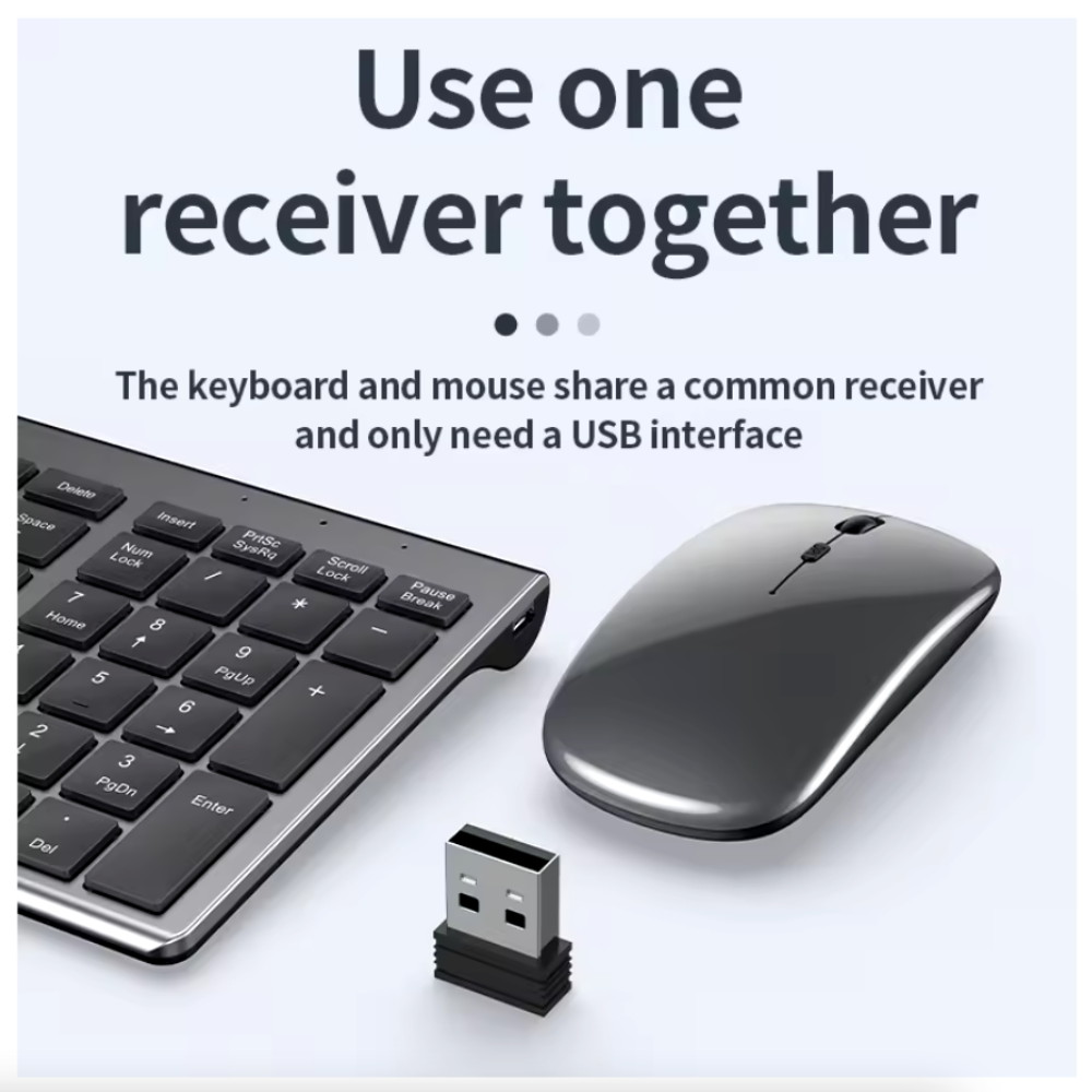 Dual Mode Wireless Ultra Slim Full Size Keyboard and Mouse Set