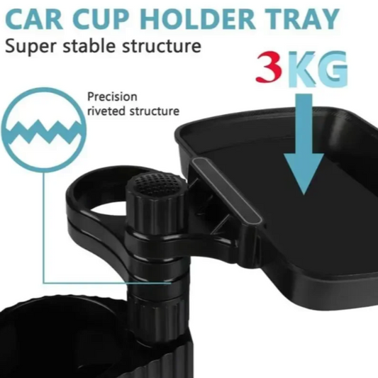Rotating Dual Car Cup Holders with Snack Tray: black, teal blue car cup holder tray, functional automotive accessory style