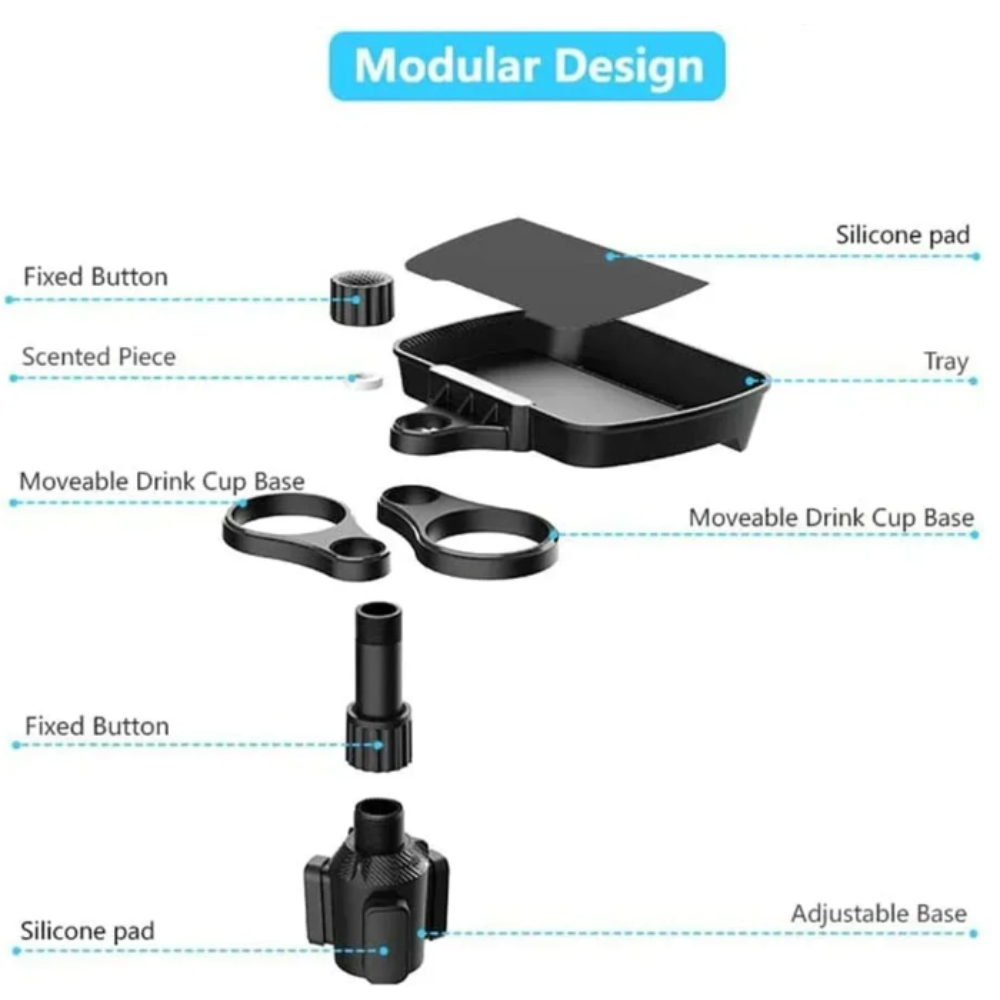 Rotating Dual Car Cup Holders with Snack Tray