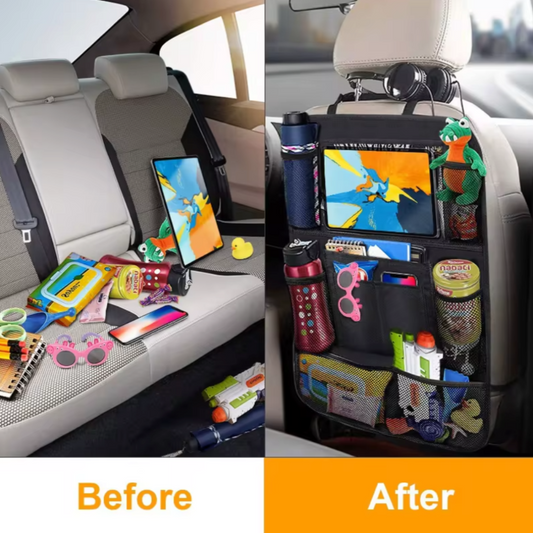 Car Backseat Organizer with Tablet Holder for Touch Screen Devices: black, multicolor car seat back organizer, practical, col