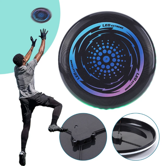 LED Flying Disc with Rechargeable Battery: black, blue flying disc, sporty graphic style
