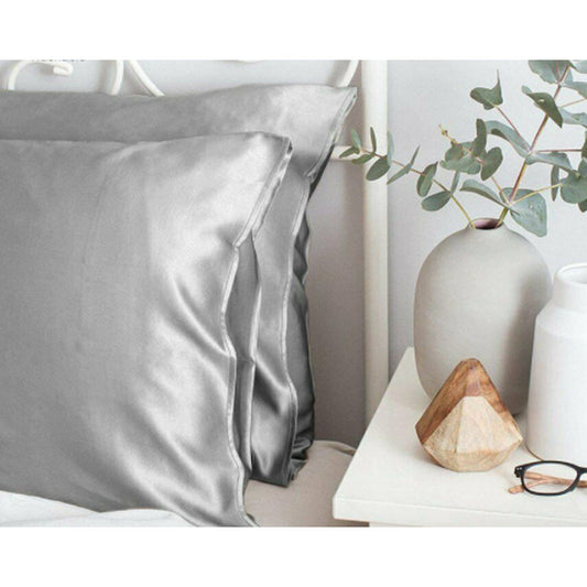 Satin Silk Pillowcase for Youthful Skin & Healthy Hair, Set of 2: silver gray, white pillowcases and bedside decor, minimal m