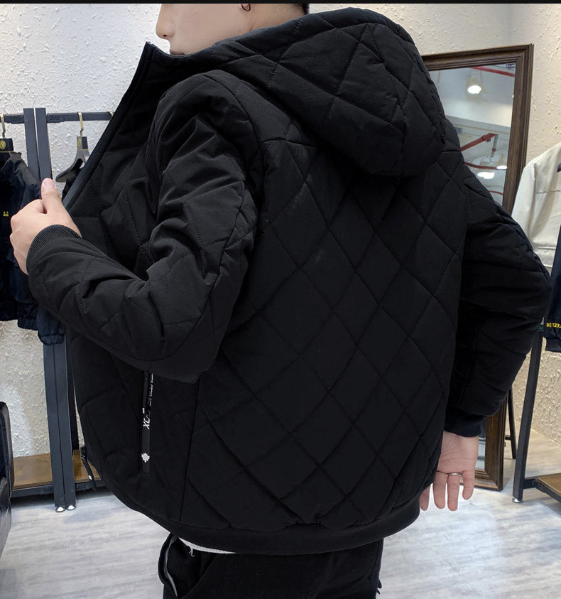 Quilted Hooded Jacket for Men with Zipper Closure