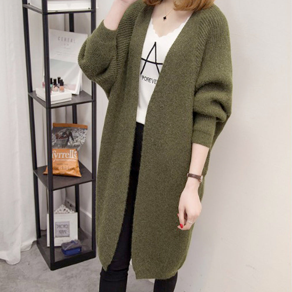 Knitted Cardigan with Mid-Length and Open Front for Women