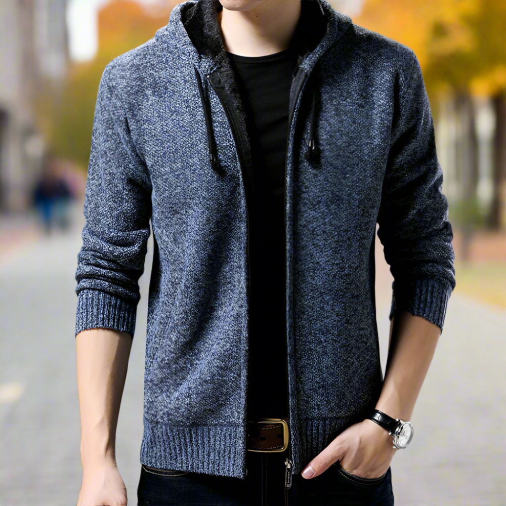Red Wine Men's Zippered Hooded Jacket