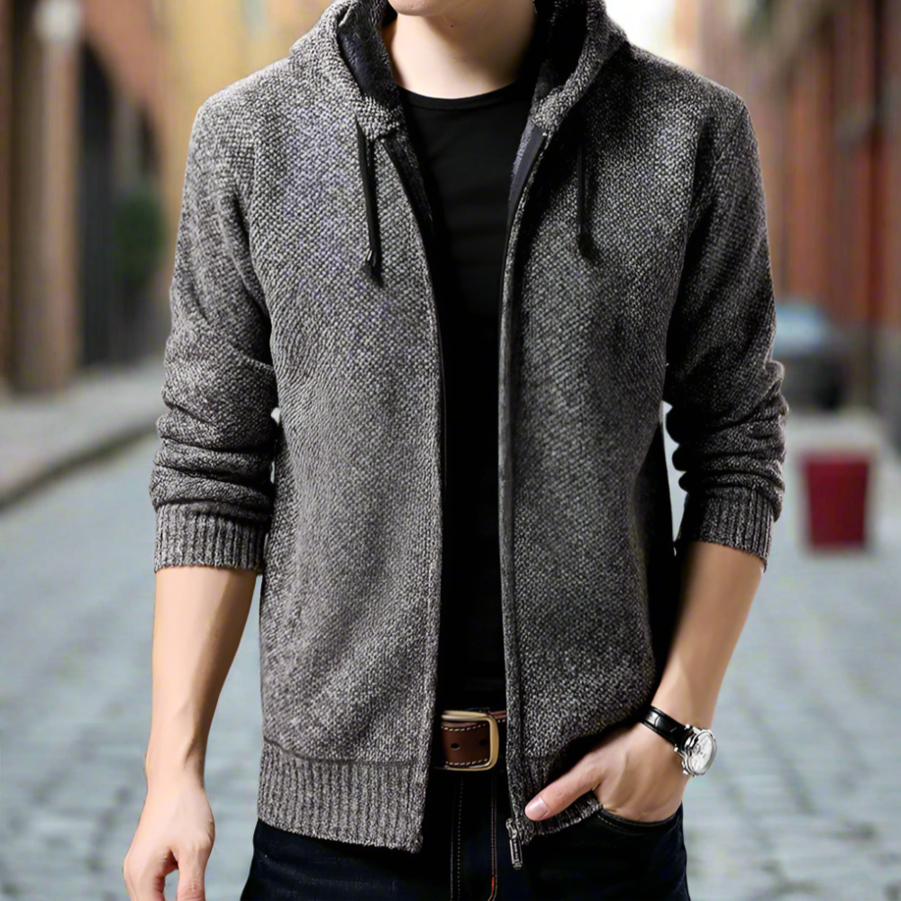 Blue Hooded Zip-Up Jacket for Men