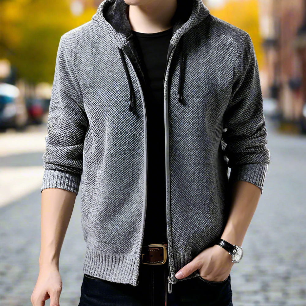 Red Wine Men's Zippered Hooded Jacket