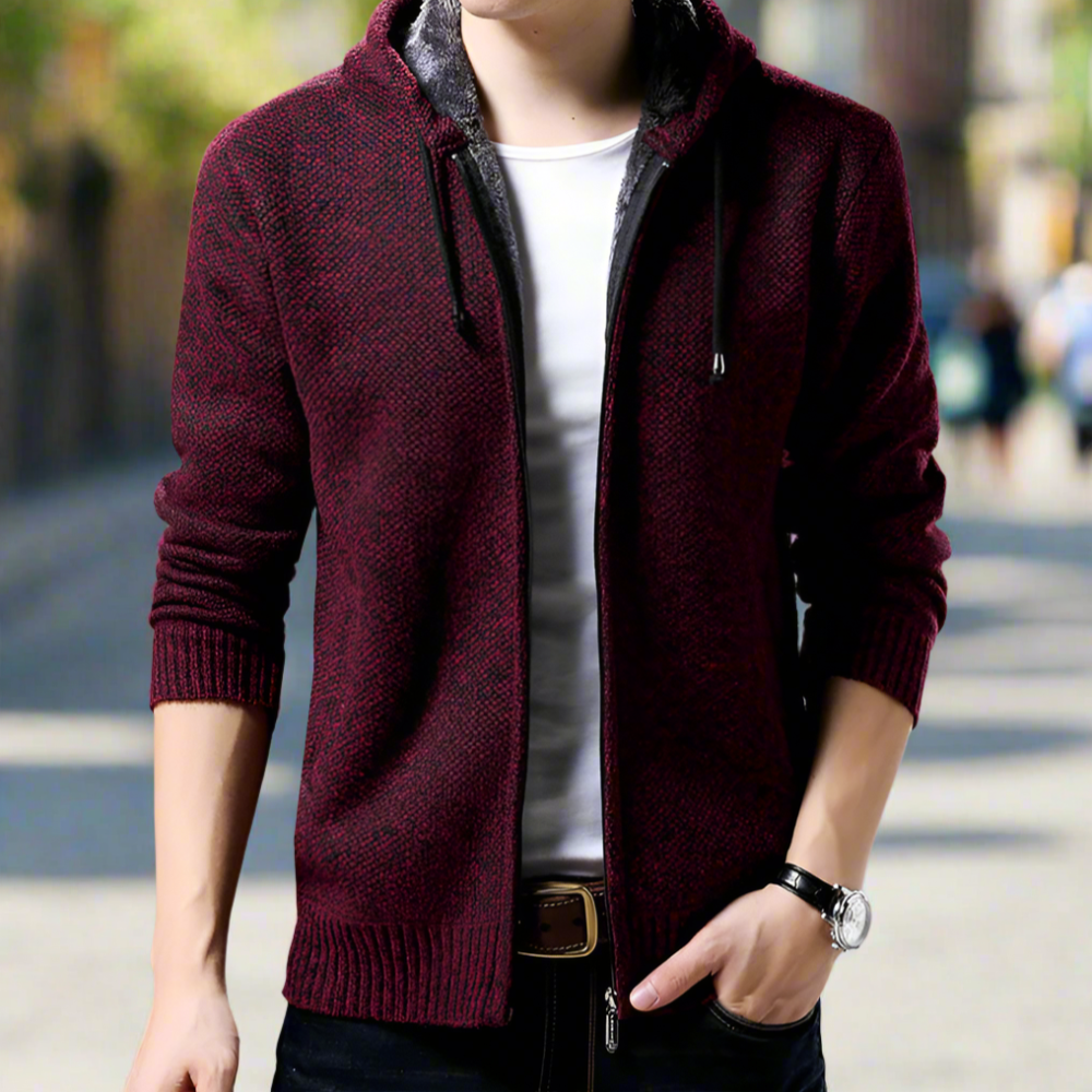 Blue Hooded Zip-Up Jacket for Men